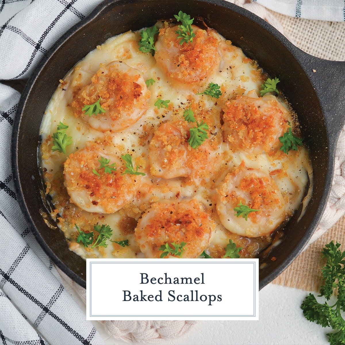 baked scallop recipe with text overlay