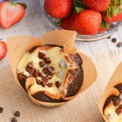 close up of chocolate cheesecake muffins