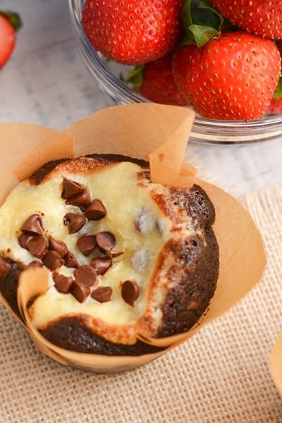 close up of chocolate cheesecake muffins