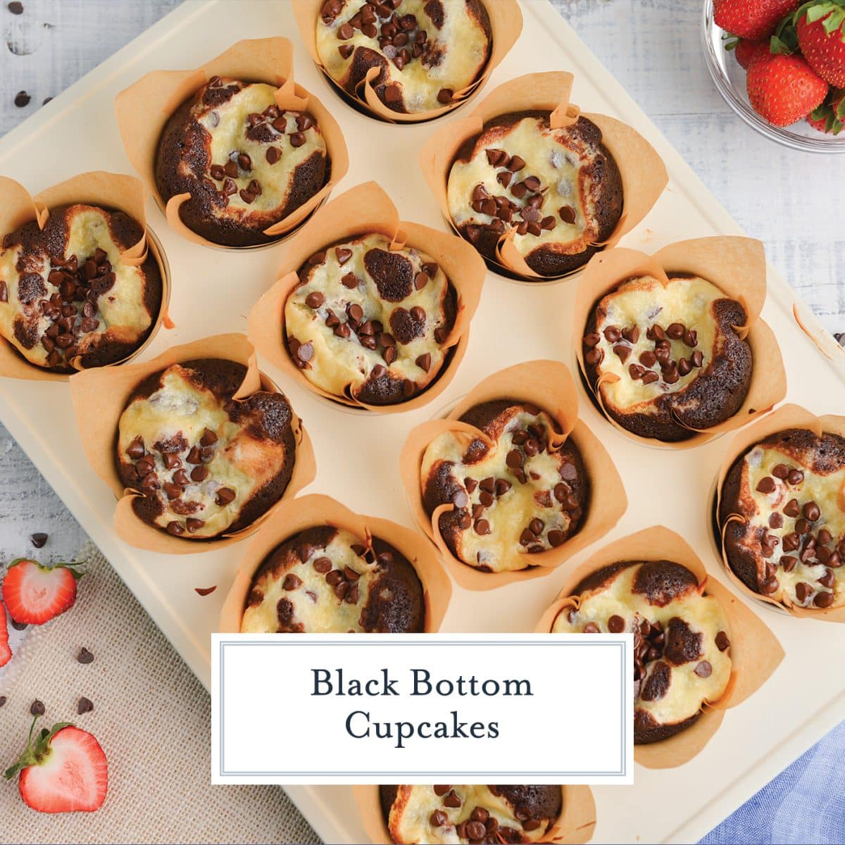 black bottom cupcakes with text overlay