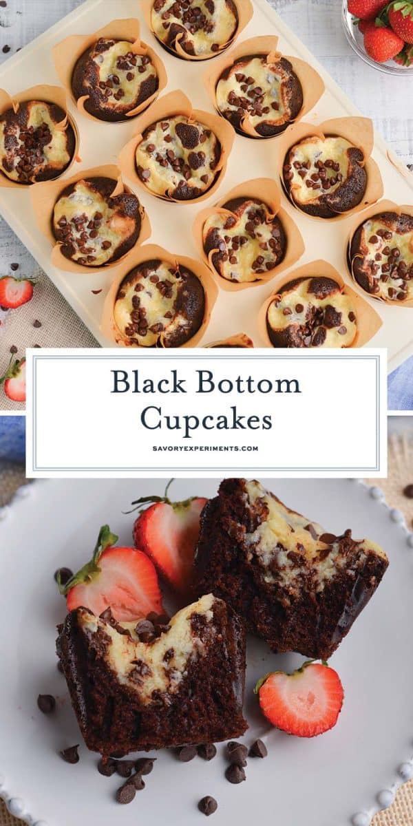 collage of black bottom cupcakes