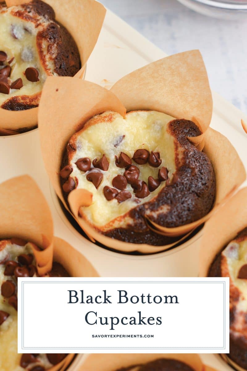 close up of black bottom cupcakes