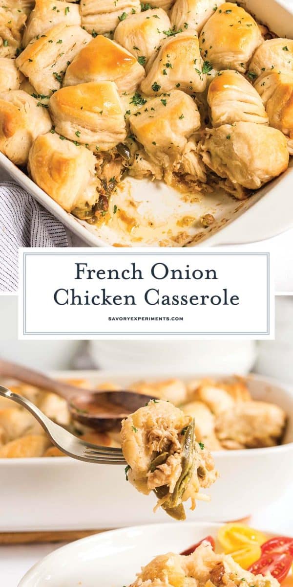 collage of french onion chicken casserole for pinterest