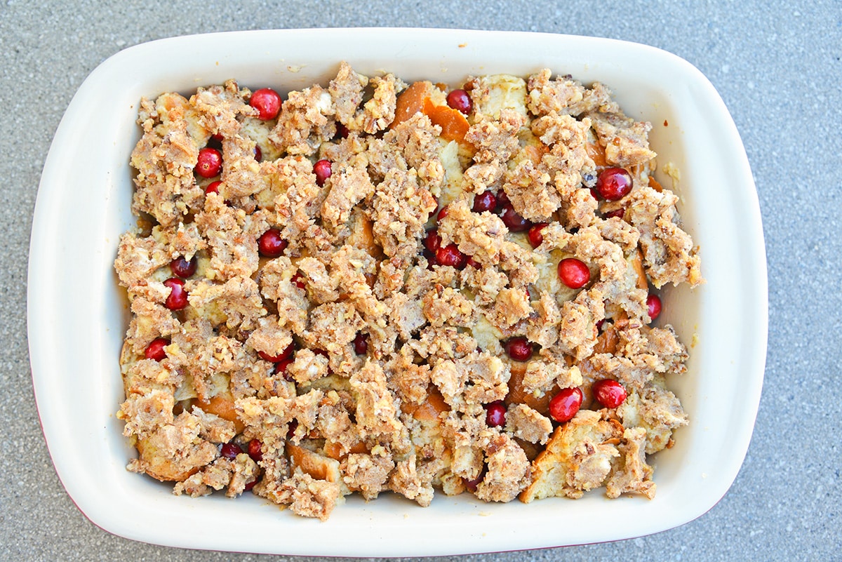 pecan topping on a french toast casserole