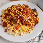 angle close up of a rochester garbage plate