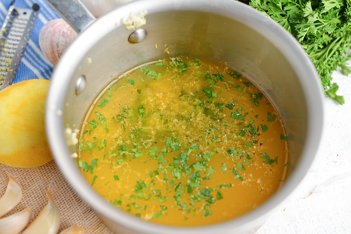 angle of butter garlic sauce in a saucepan