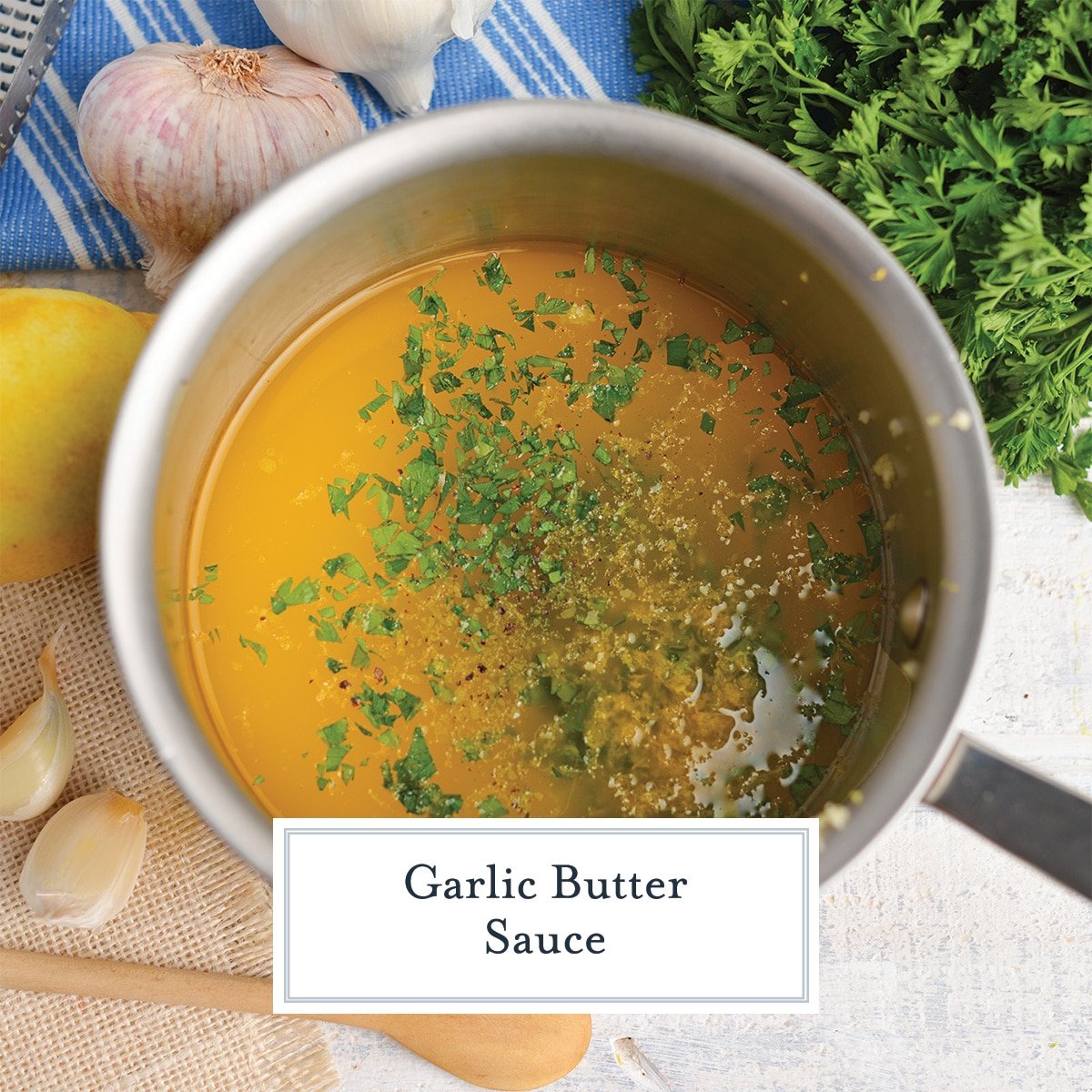 garlic butter sauce with text overlay