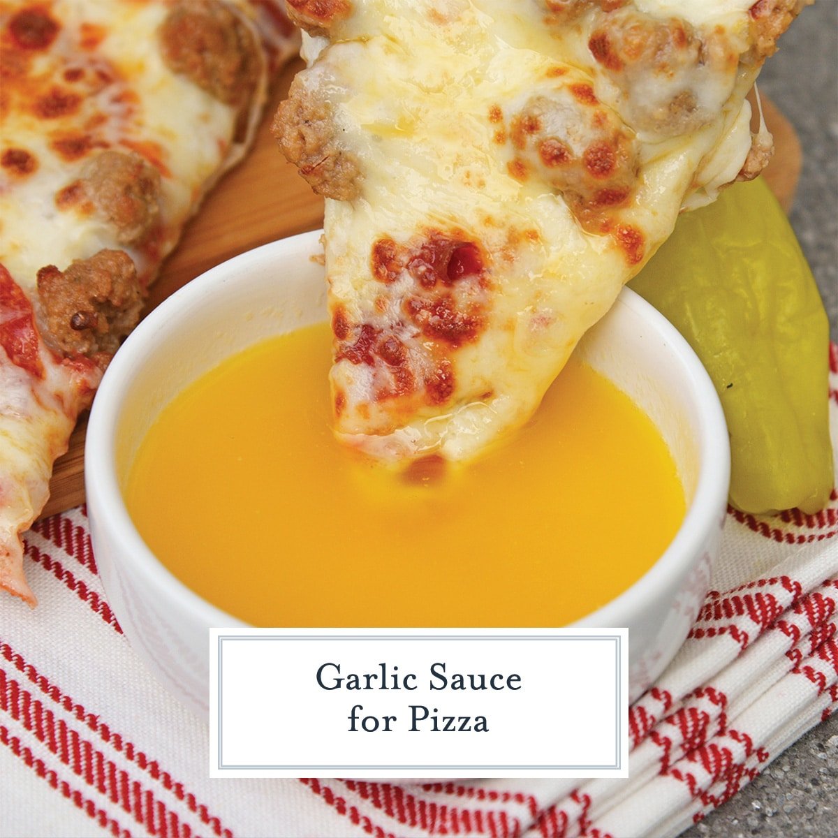 pizza butter dipping sauce with text overlay