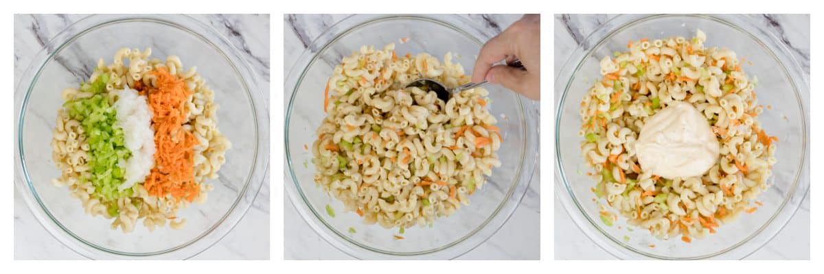 collage of how to make macaroni salad