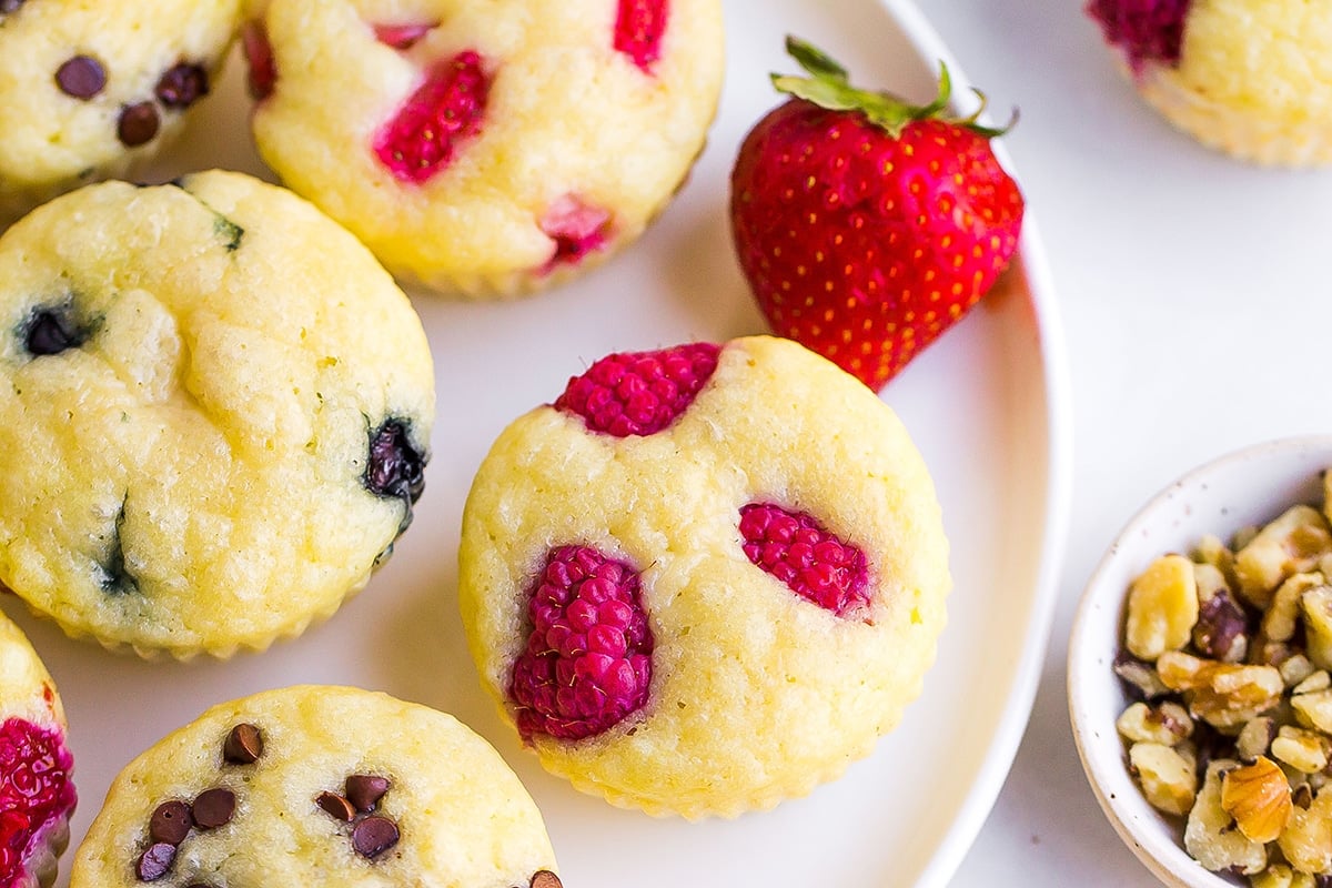 overhead shot of pancake muffins on a plate