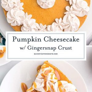 pumpkin cheesecake recipe for pinterest with collage and text overlay