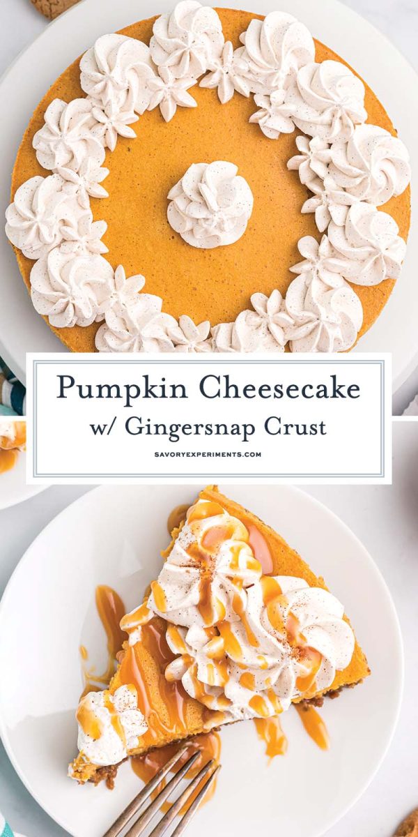 pumpkin cheesecake recipe for pinterest with collage and text overlay