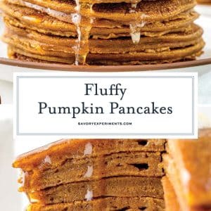 pumpkin pancake recipe for pinterest with text overlap