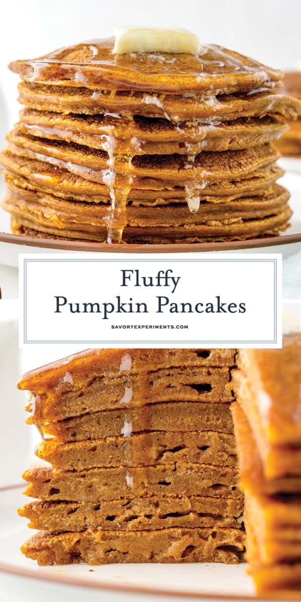 pumpkin pancake recipe for pinterest with text overlap