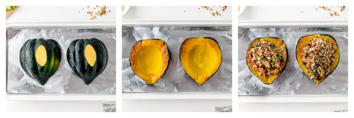 collage of how to bake acorn squash