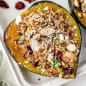 close up of stuffed acorn squash