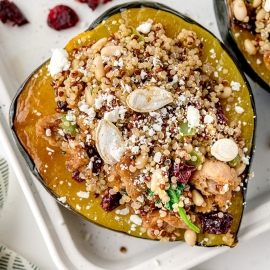 close up of stuffed acorn squash
