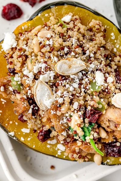 close up of stuffed acorn squash