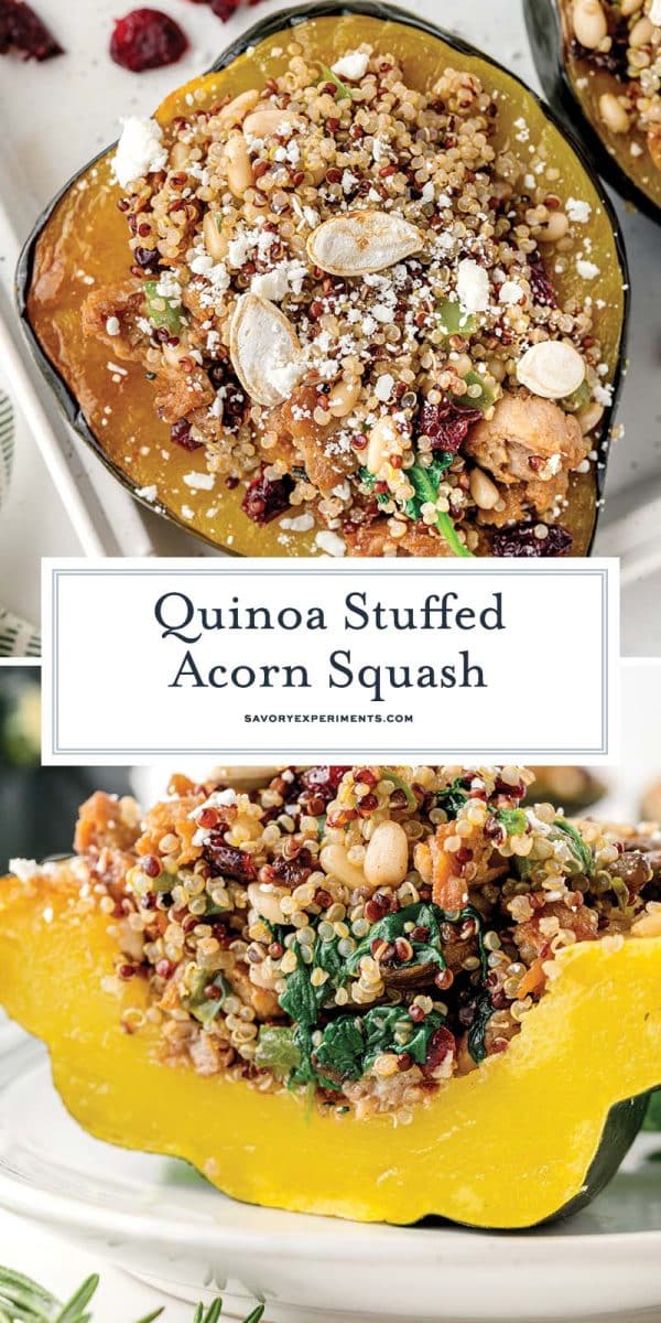 collage of stuffed acorn squash for pinterest