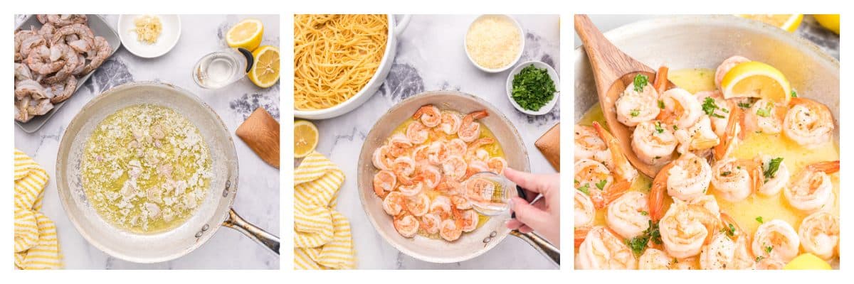 collage of how to make shrimp scampi