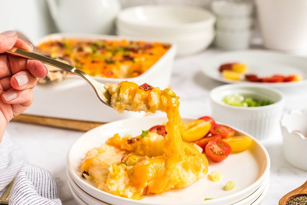 twice baked potato casserole on a plate