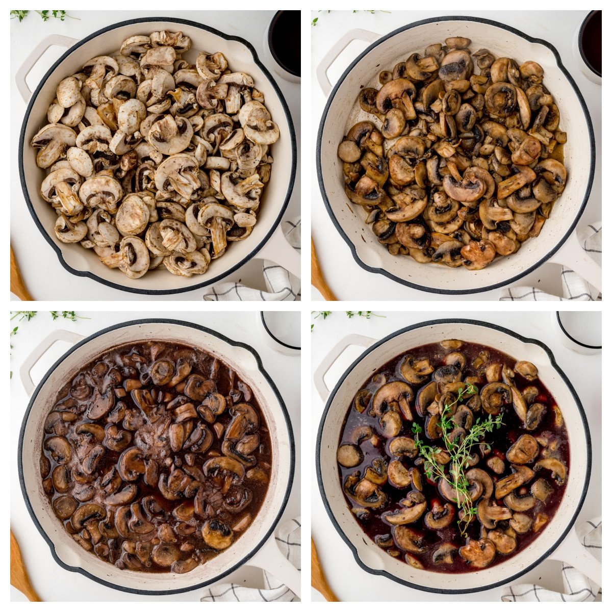 step-by-step images of how to make a mushroom sauce for steak