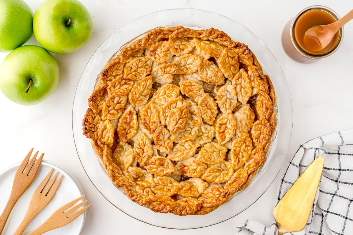 overhead shot of apple pie