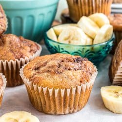 banana nutella muffins with banana slices