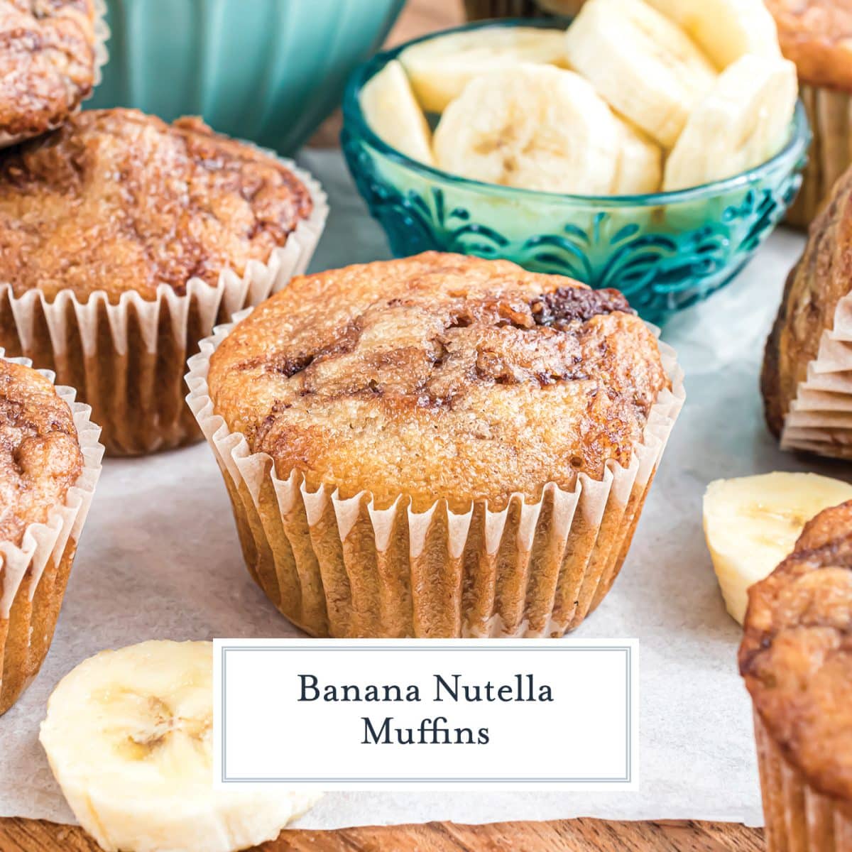 banana nutella muffin with text overlay for facebook
