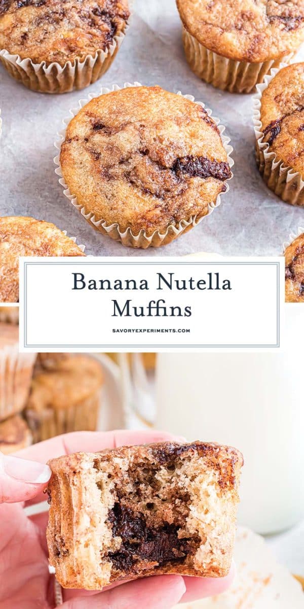 collage of banana nutella muffins for pinterest