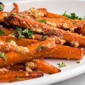 angle close up of charred carrots