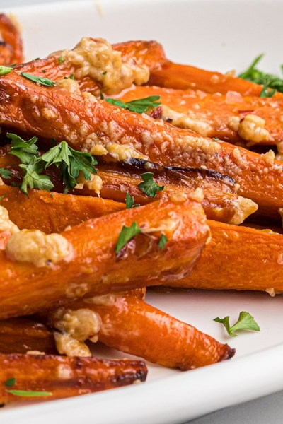 angle close up of charred carrots