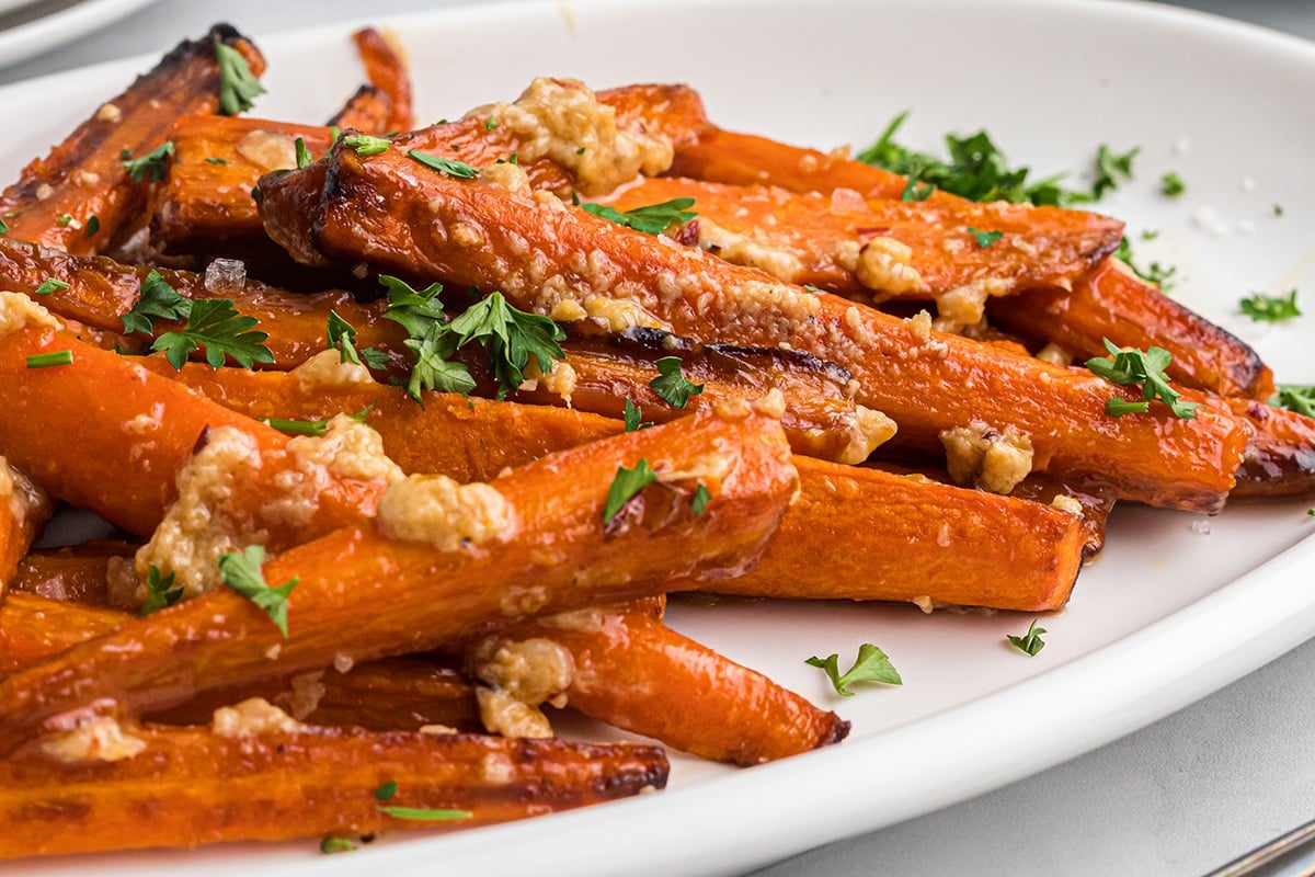 angle close up of charred carrots