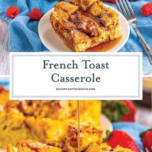 collage of overnight french toast casserole for pinterest