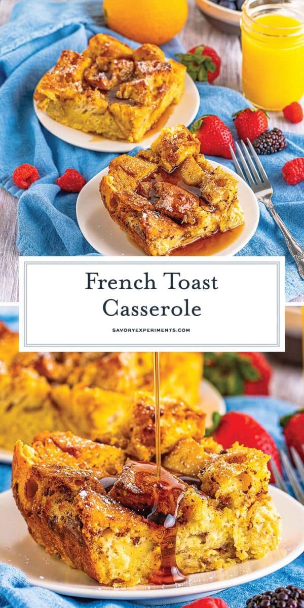 collage of overnight french toast casserole for pinterest