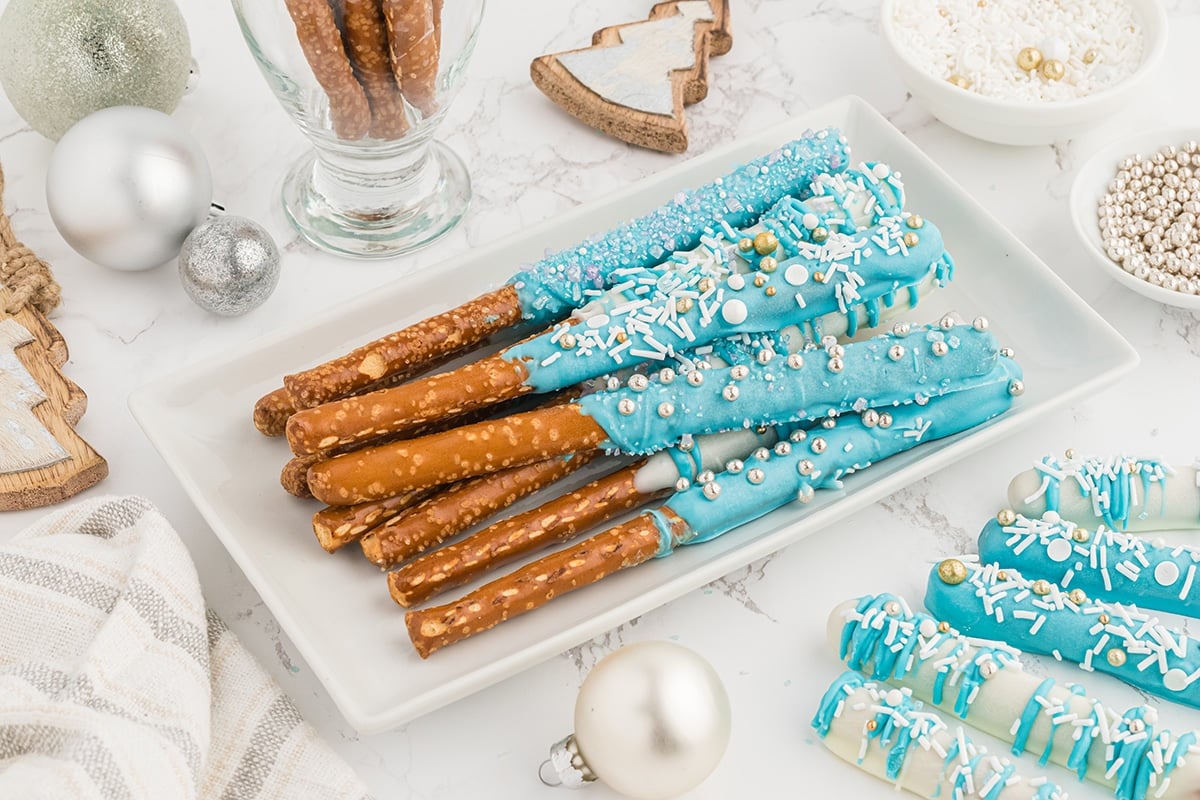 pile of chocolate covered pretzels on a plate