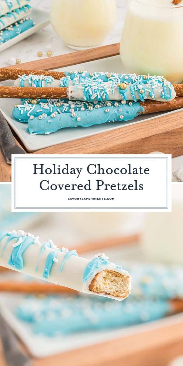 collage of chocolate covered pretzel rods for pinterest