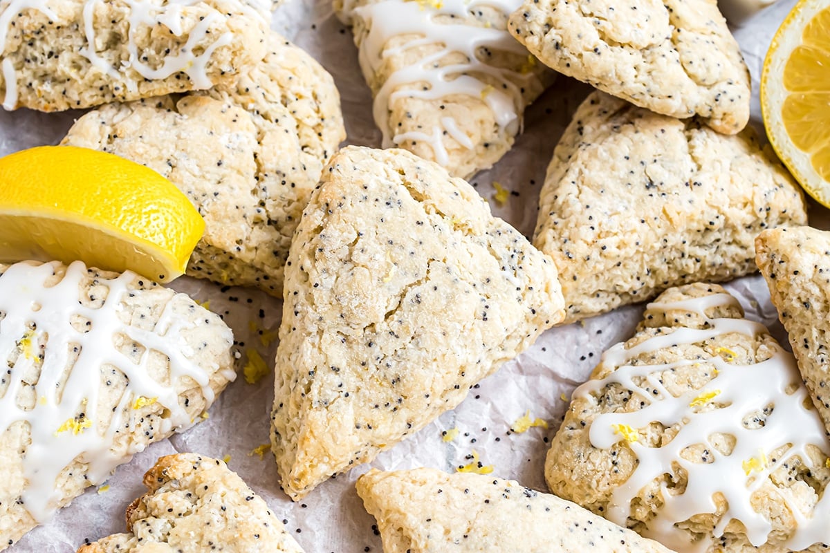 pile of lemon poppy seed scones