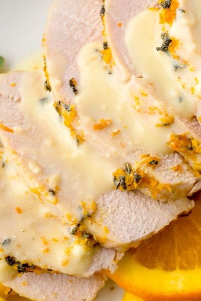 turkey breast covered in orange sherry sauce