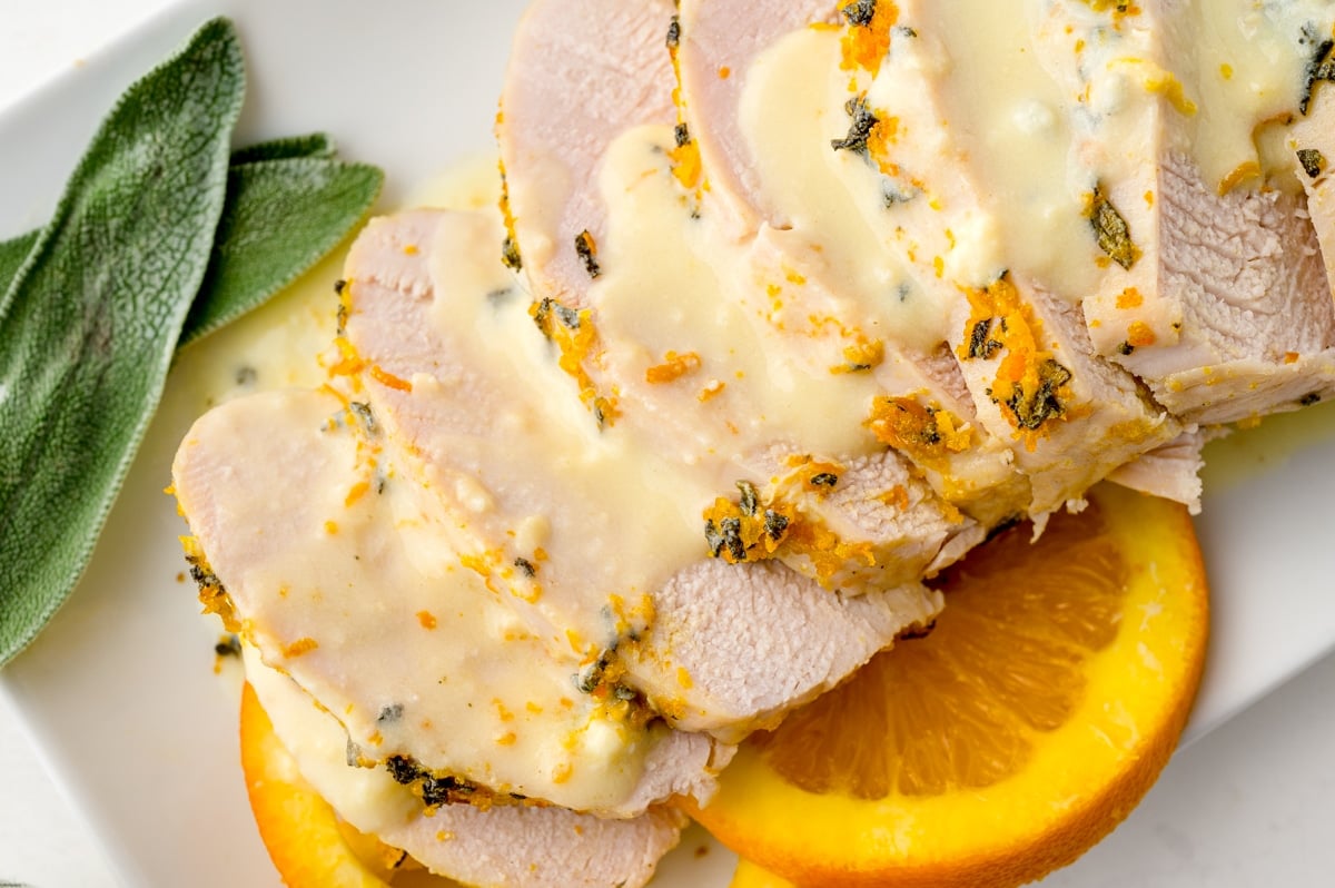 turkey breast covered in orange sherry sauce