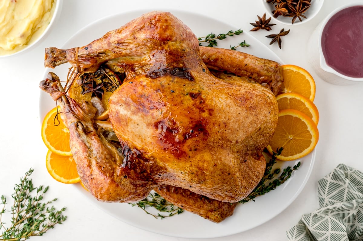 overhead shot of orange thyme turkey