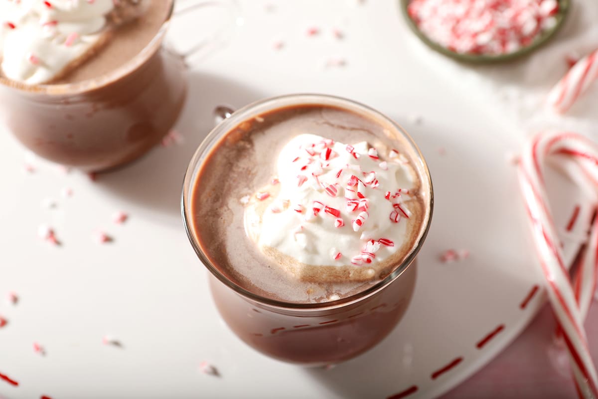 angled shot of peppermint patty cocktails