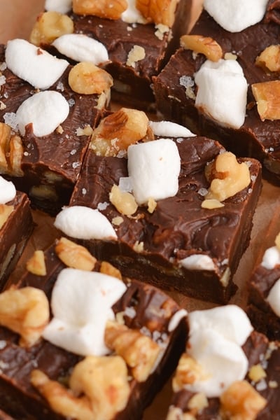 close up of rocky road fudge