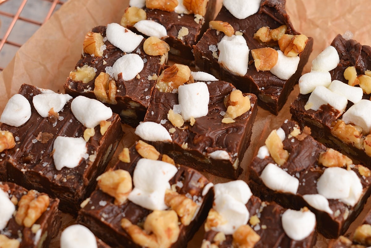 close up of rocky road fudge