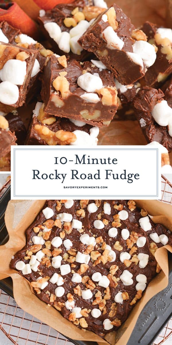 rocky road fudge recipe collage