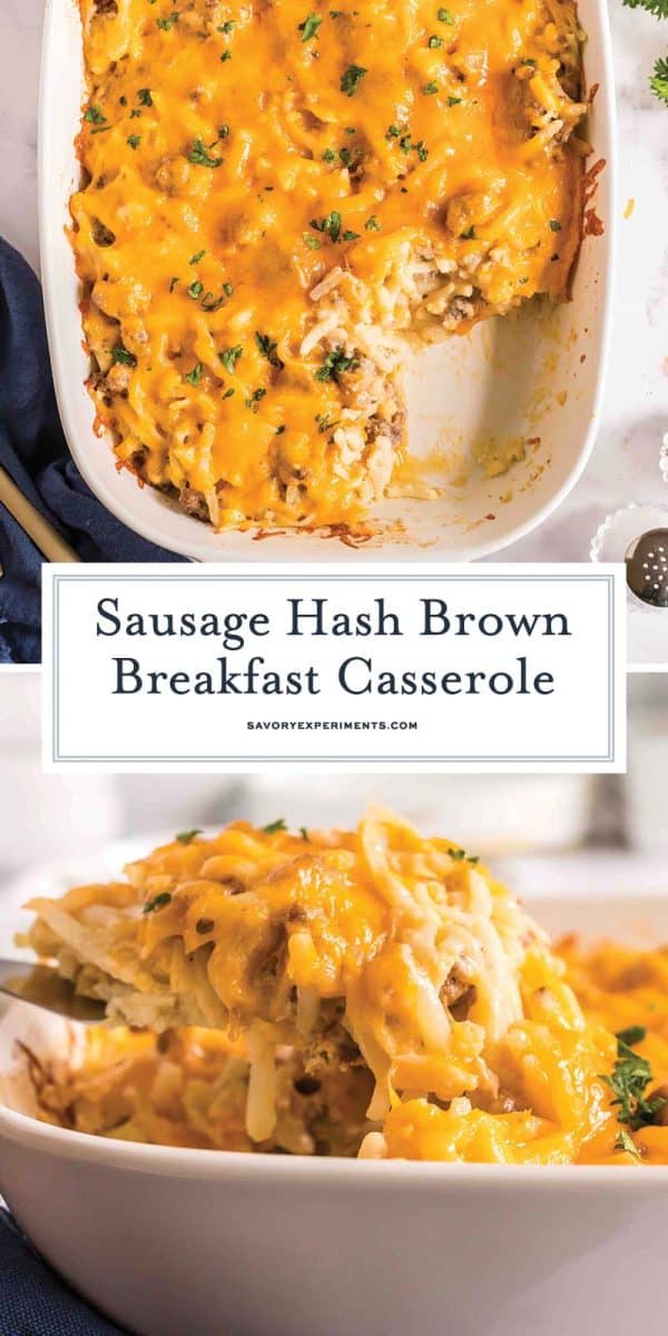 collage of hash brown breakfast casserole for pinterest