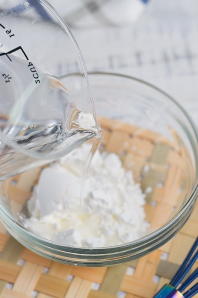 water pouring into cornstarch