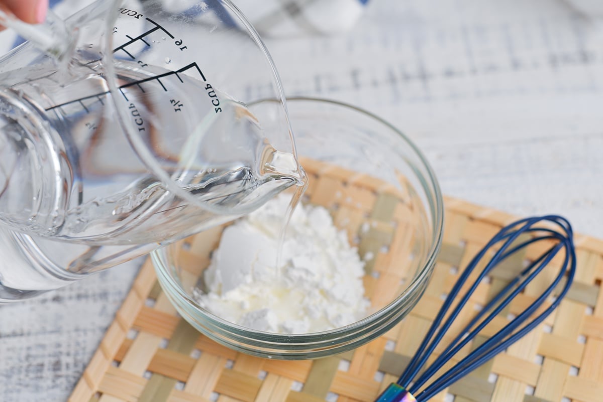 water pouring into cornstarch