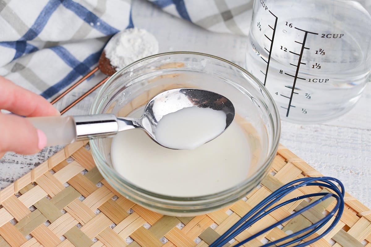 spoon with cornstarch slurry