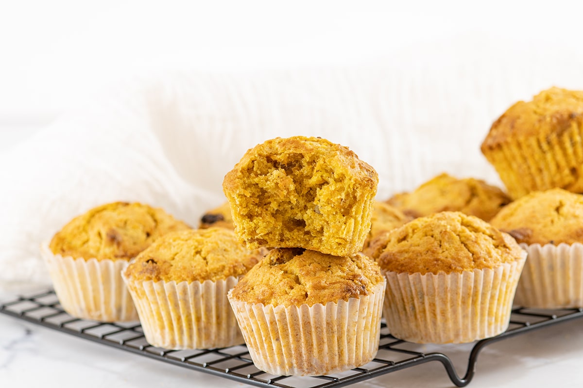 cite taken out of carrot muffin on cooling rack